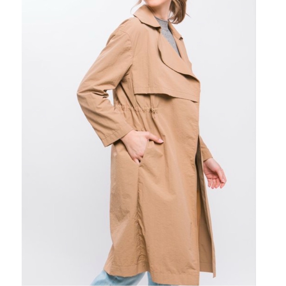 Light Weight Below Knee Beige Trench Coat With Toggle Datail - Picture 2 of 8